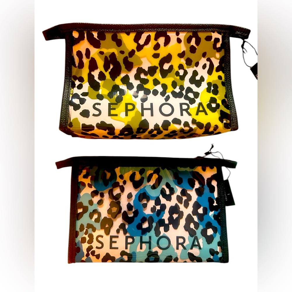 Sephora Leopard Print Cosmetic Bag - Yellow or  Blue